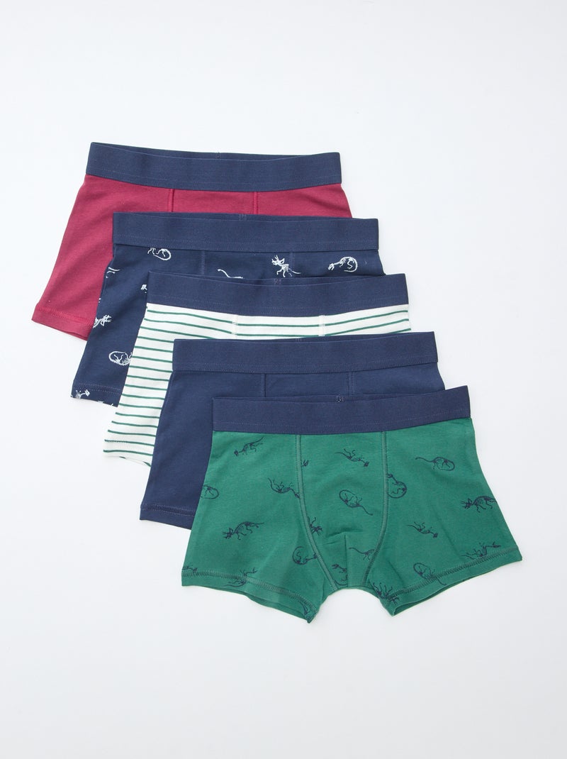 Lot 5 boxers unis unis et imprimés Bleu - Kiabi