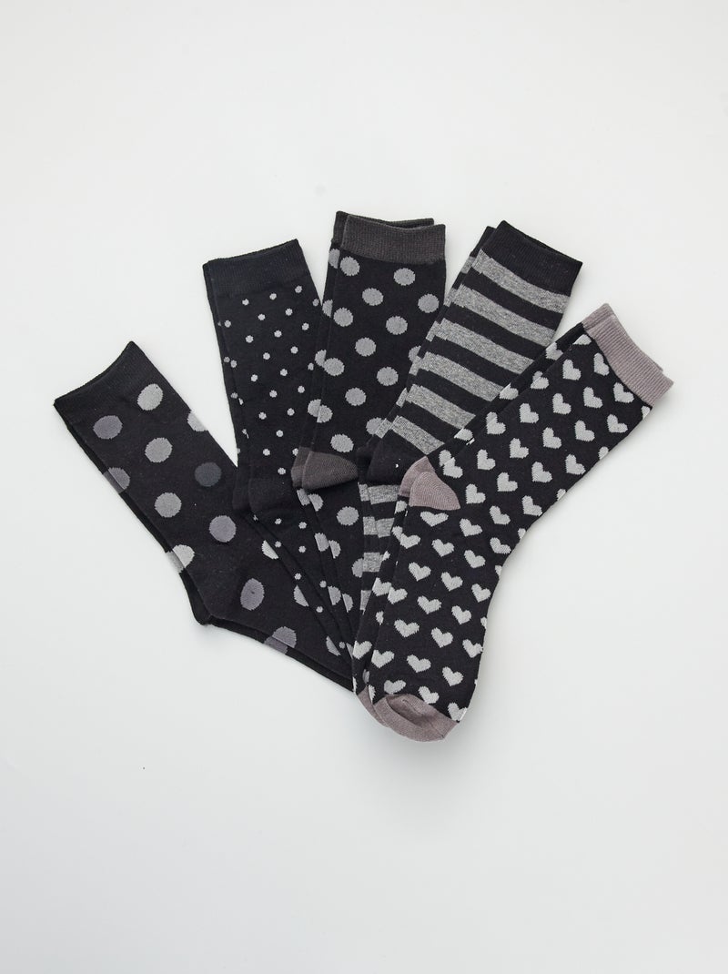Lot 5 paires de chaussettes à pois noir - Kiabi