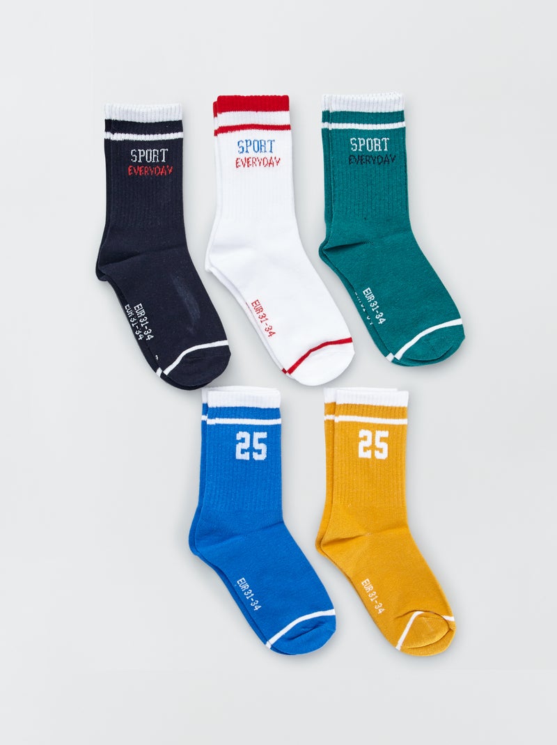 Lot 5 paires de chaussettes hautes Bleu/jaune/blanc/vert - Kiabi
