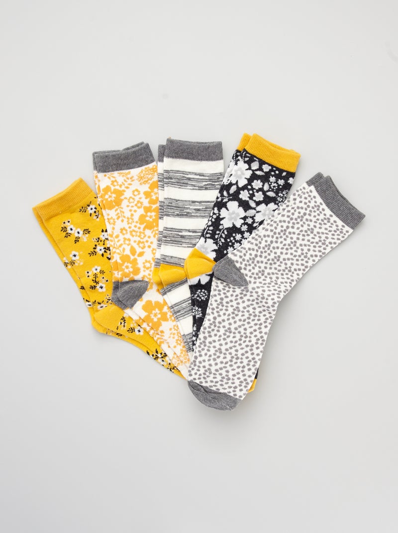 Lot 5 paires de chaussettes imprimées jaune - Kiabi