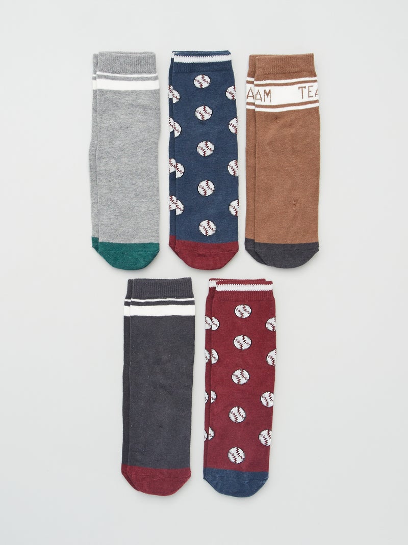 Lot 5 paires de chaussettes style sport Marron/gris/bordeaux - Kiabi