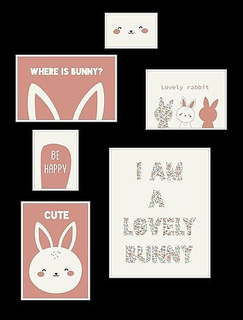 Lot 6 de cadres photos animalier bois FUNNY