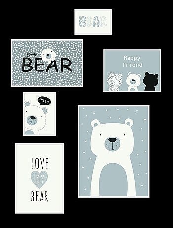 Lot 6 de cadres photos animalier bois FUNNY