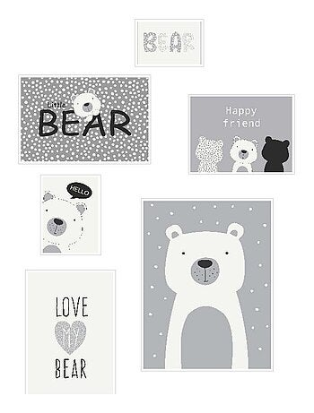 Lot 6 de cadres photos animalier bois FUNNY