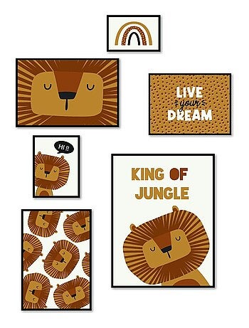 Lot 6 de cadres photos animalier bois FUNNY