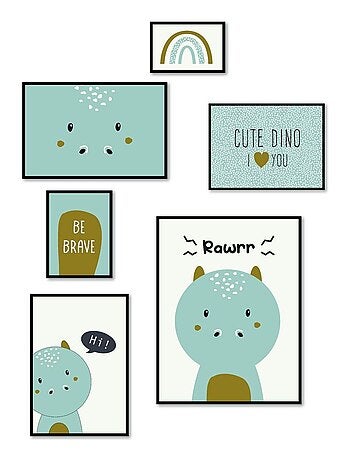 Lot 6 de cadres photos animalier bois FUNNY