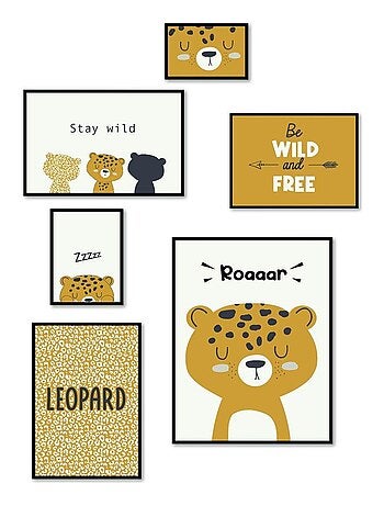 Lot 6 de cadres photos animalier bois FUNNY