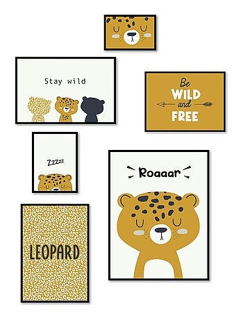 Lot 6 de cadres photos animalier bois FUNNY