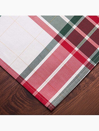 Lot 6 serviettes noël tartan tissées, fil doré, coton - gamusi.