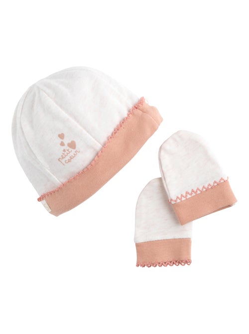 Lot bonnet et moufles bébé en coton - SAUTHON - Kiabi