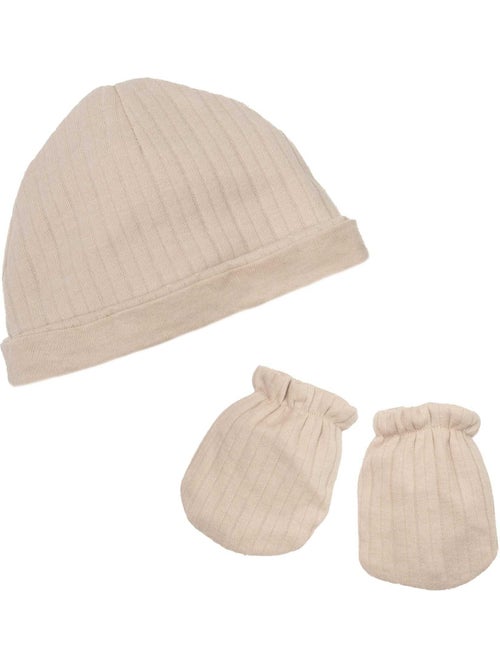 Lot bonnet et moufles naissance - Kiabi