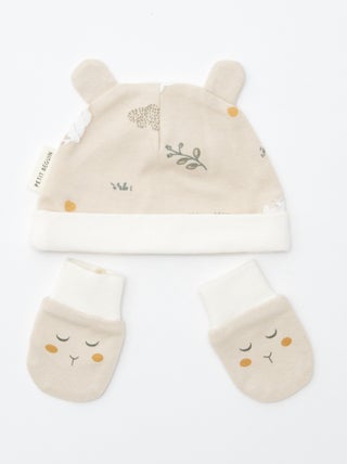 Lot bonnet + gant de naissance 'Petit Béguin'