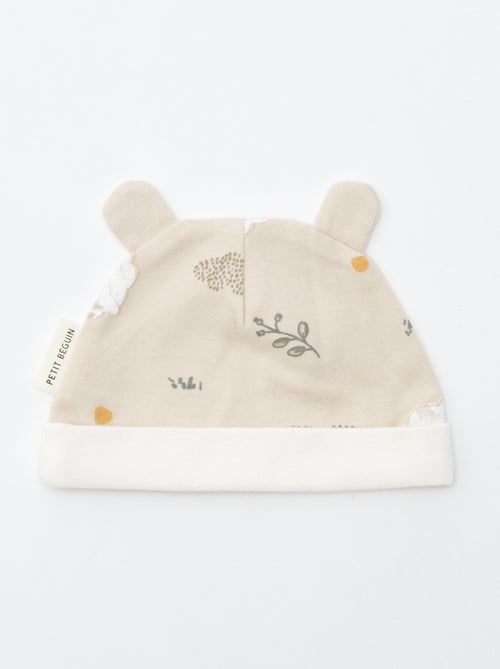 Lot bonnet + gant de naissance 'Petit Béguin' - Kiabi