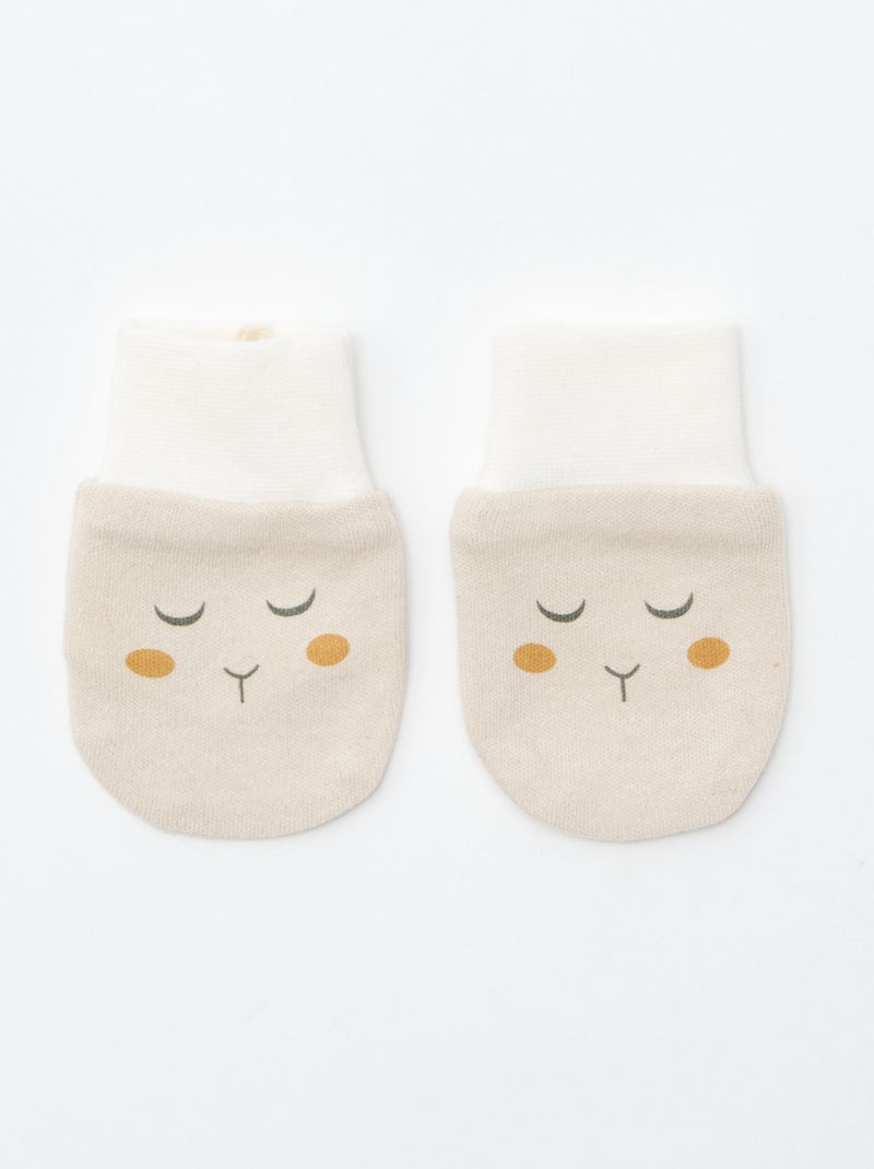 Lot bonnet + gant de naissance 'Petit Béguin' Beige - Kiabi