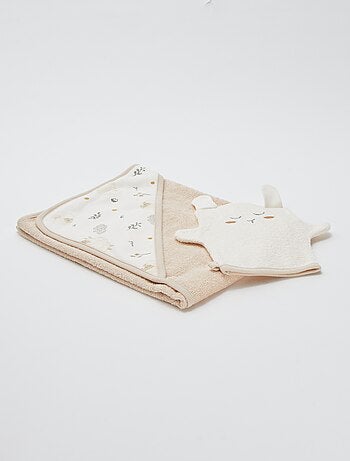 Lot cape de bain + gant de toilette 'Petit Béguin'