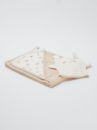 Lot cape de bain + gant de toilette 'Petit Béguin'