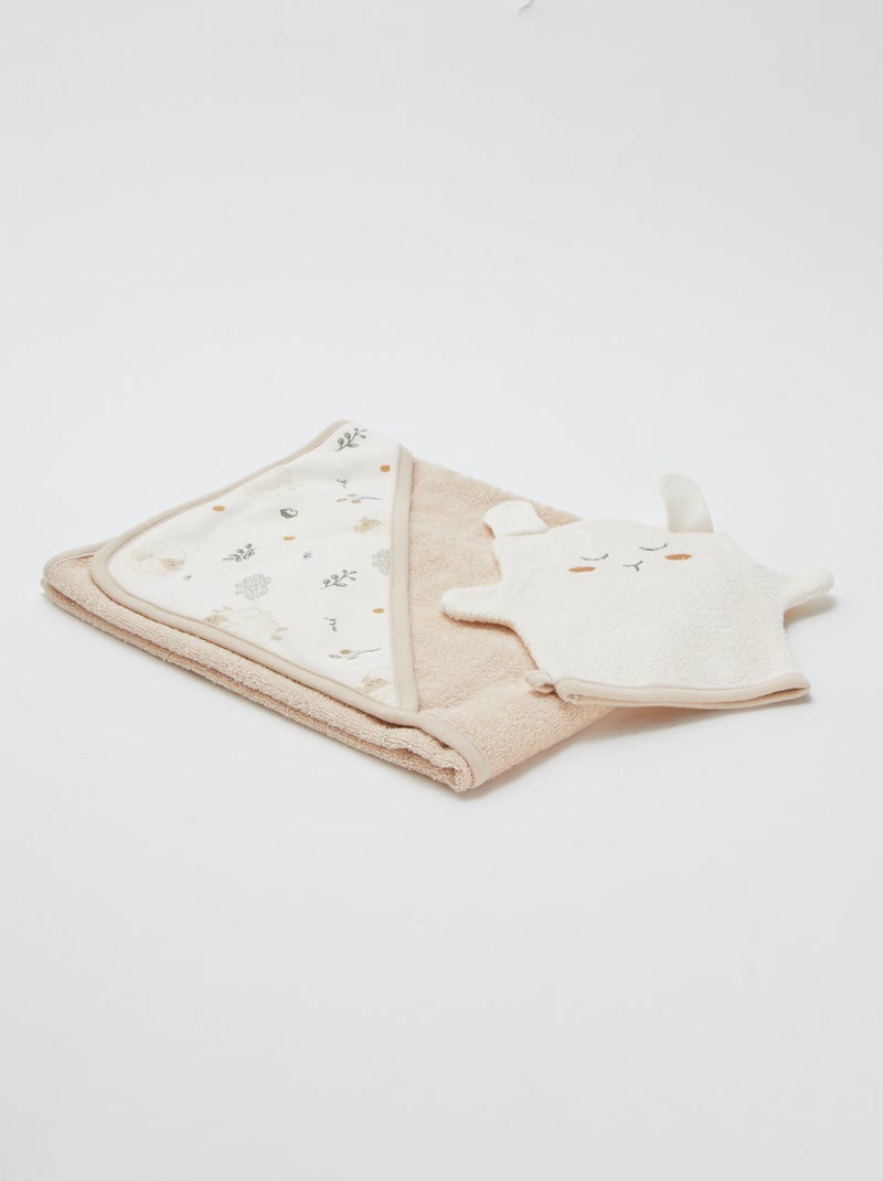 Lot cape de bain + gant de toilette 'Petit Béguin' Beige - Kiabi