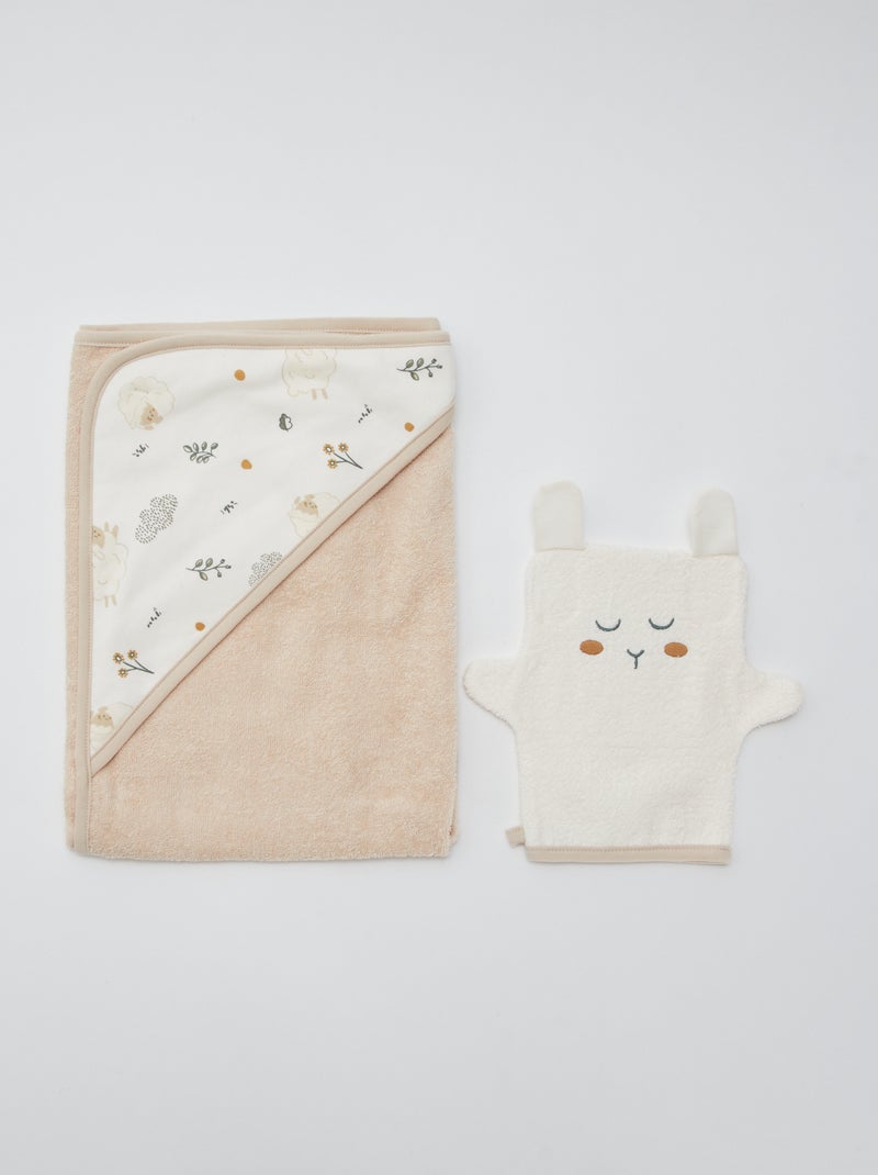 Lot cape de bain + gant de toilette 'Petit Béguin' Beige - Kiabi