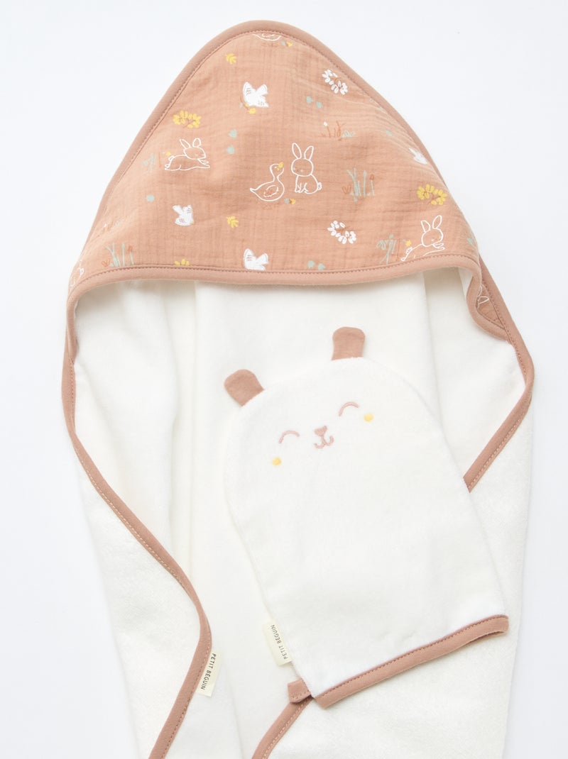 Lot cape de bain + gant 'Petit Béguin' Blanc - Kiabi
