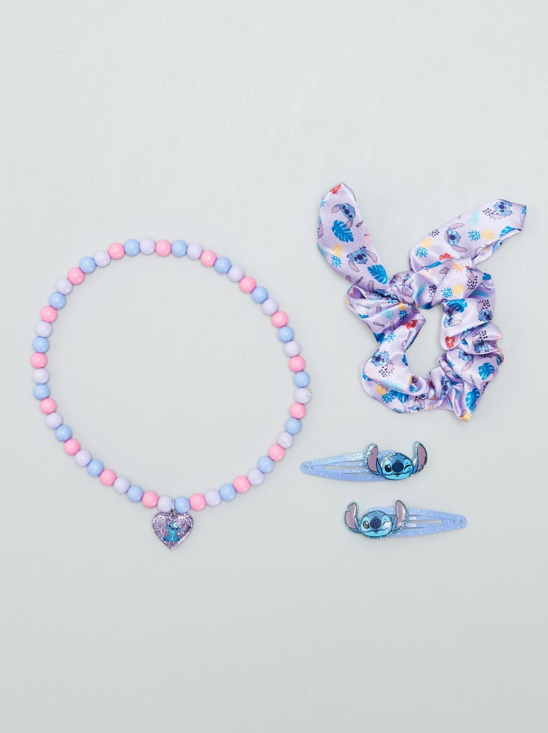 Lot chouchou, pinces et collier 'Stitch' Bleu - Kiabi