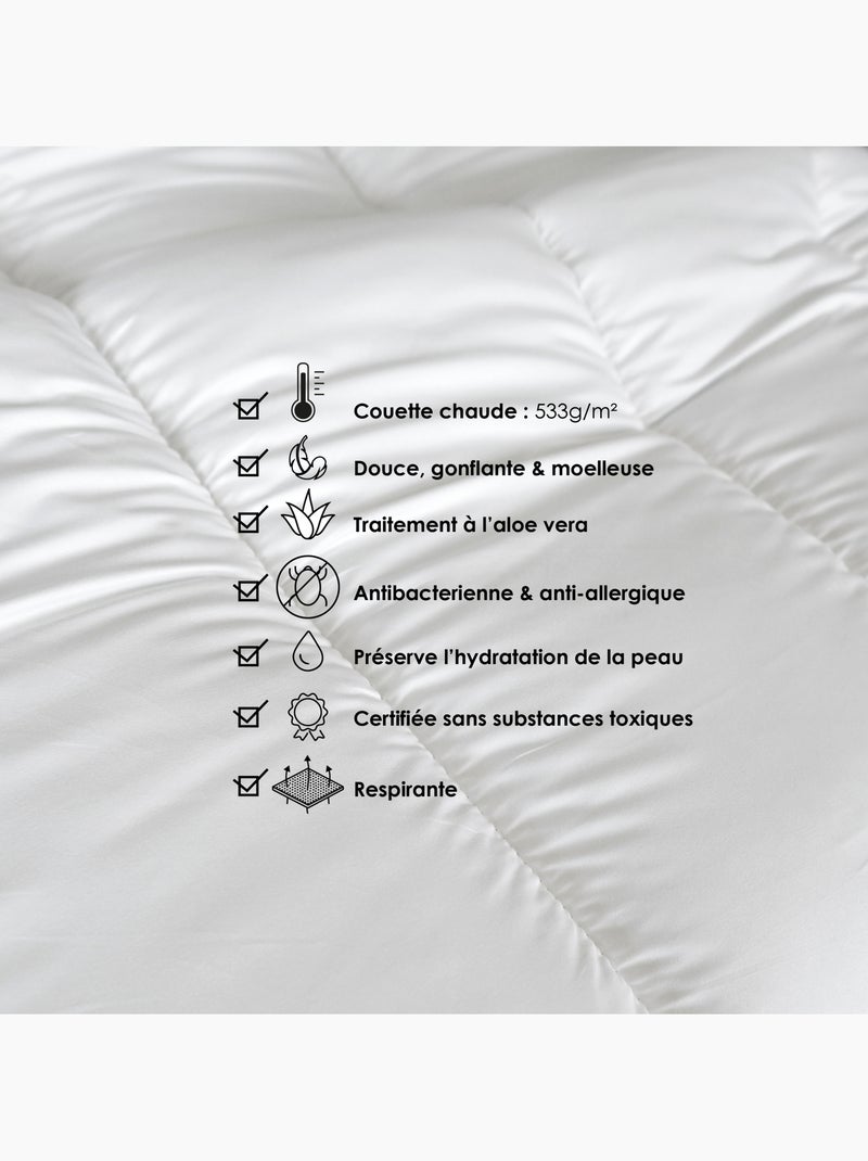 Lot couette chaude premium anti-acariens  + 1 oreiller respirant Blanc - Kiabi