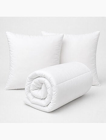 Lot couette chaude premium anti-acariens + 2 oreillers respirants