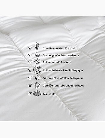 Lot couette chaude premium anti-acariens + 2 oreillers respirants