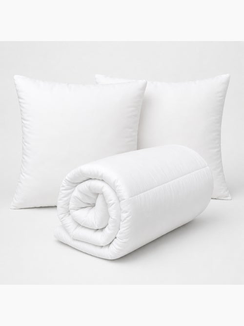 Lot couette chaude premium anti-acariens + 2 oreillers respirants - Kiabi Lot couette chaude premium anti-acariens + 2 oreillers respirants - Kiabi