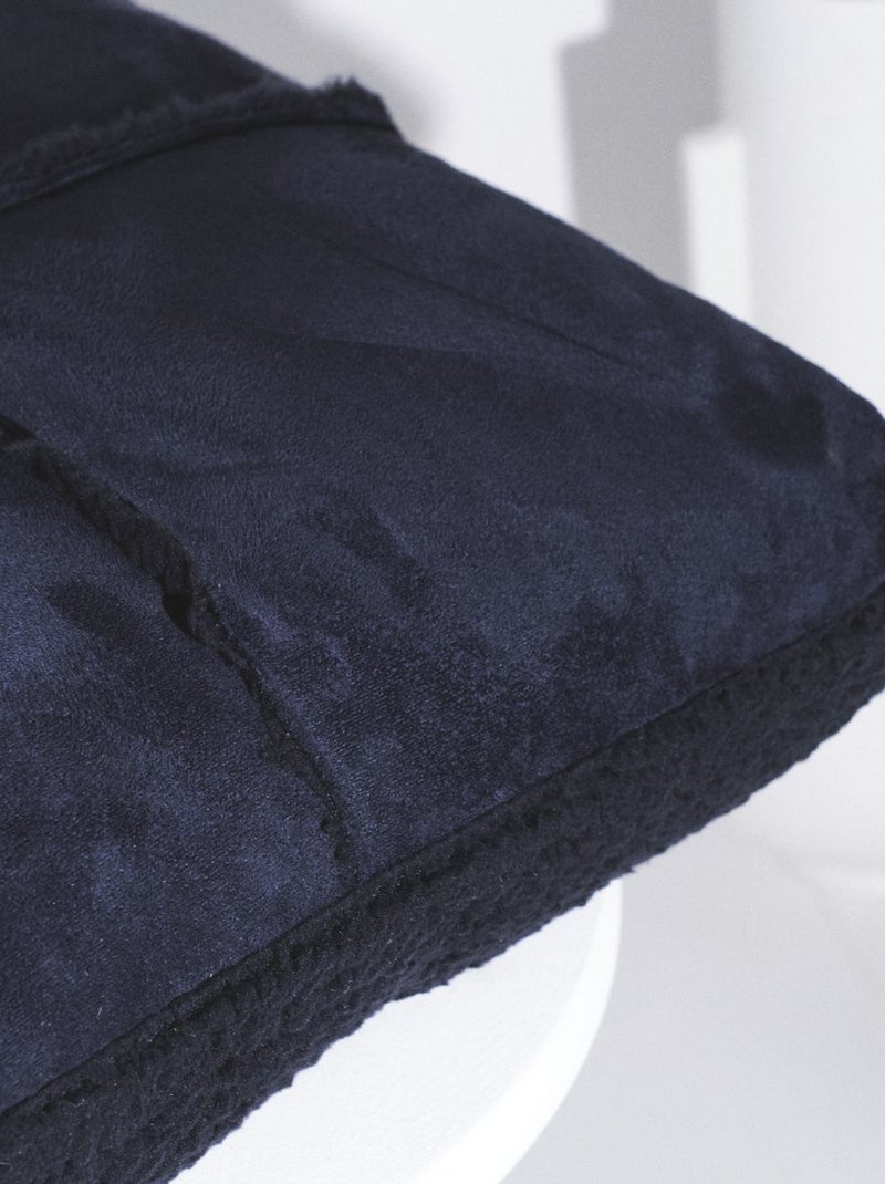 Lot coussin carré et plaid effet sherpa HORS PISTE Bleu marine - Kiabi