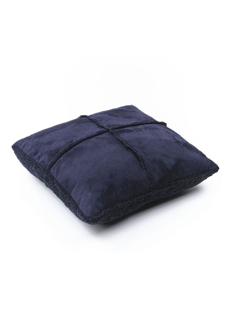 Lot coussin carré et plaid effet sherpa HORS PISTE Bleu marine - Kiabi