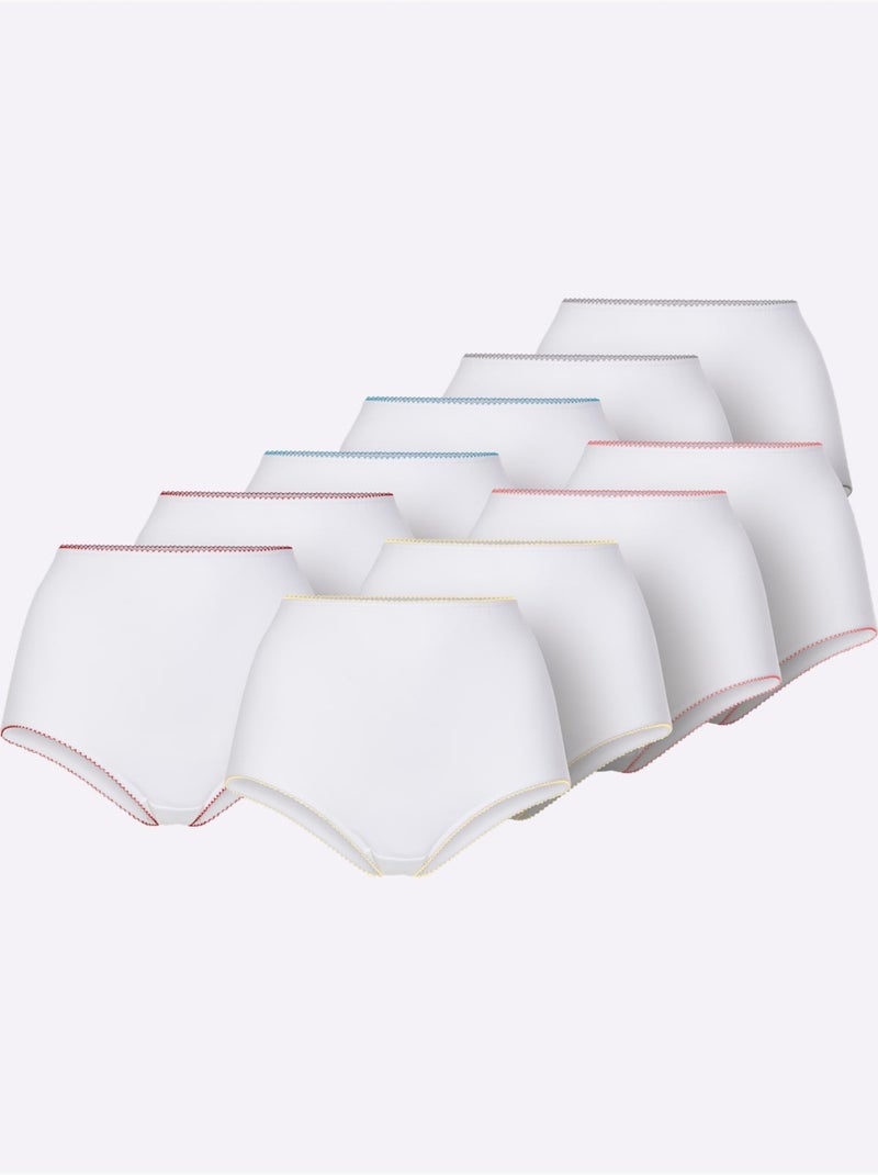 Lot de 10  - Slip Taille Haute Jersey Fin - Taille Standard - Witt Blanc - Kiabi