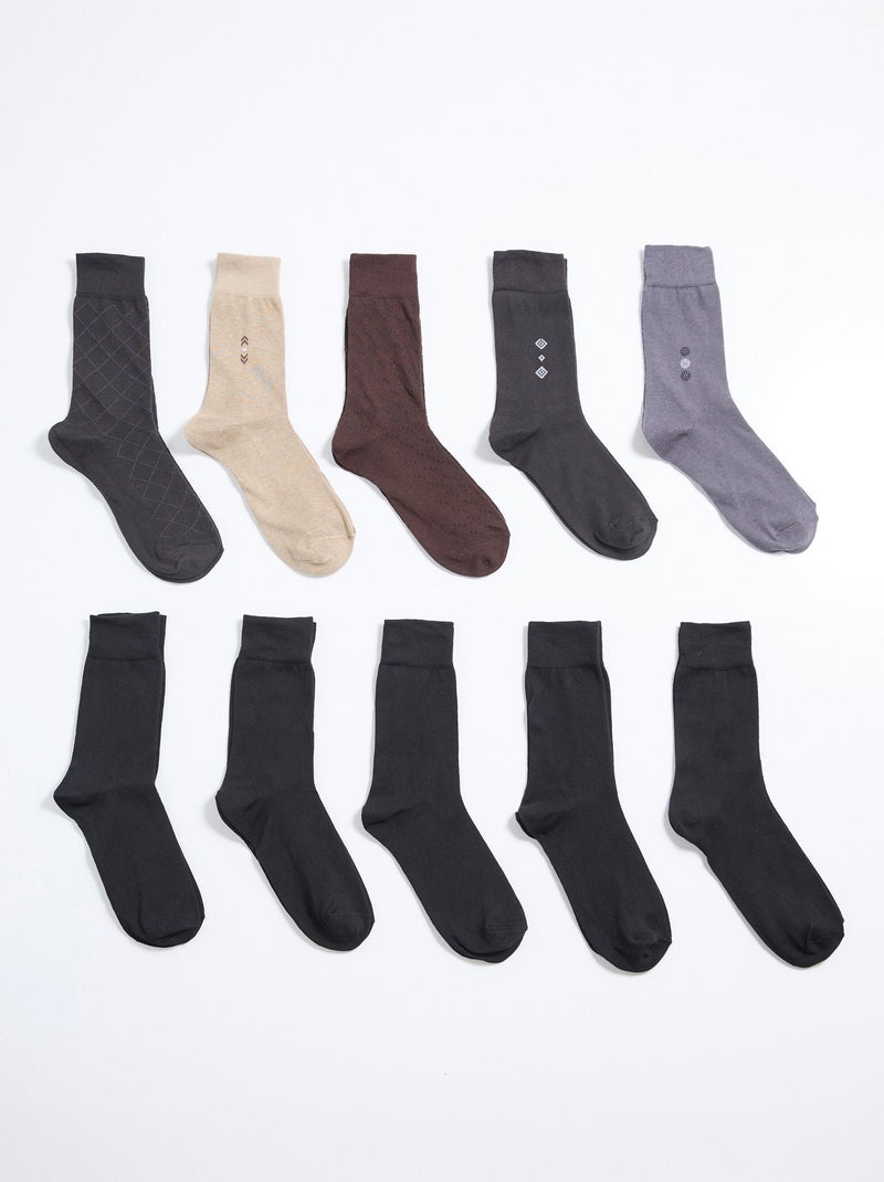Lot de 10 Chaussettes unies et motifs - AFIBEL Noir - Kiabi