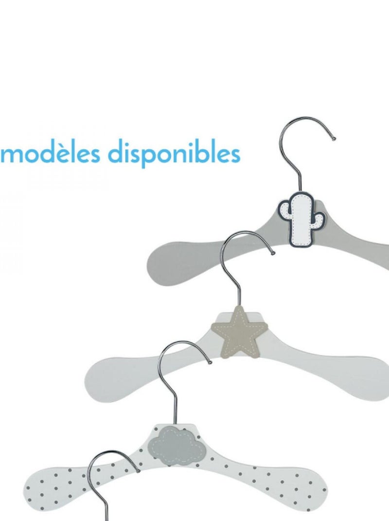 Lot de 10 cintres en bois pour bébé, enfant avec crochet pivotant  - Monsieur Bébé Gris Blanc - Kiabi