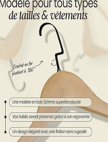 Lot de 10 cintres pour vêtements adulte premium + avec crochet pivotant à 360° - Vivezen