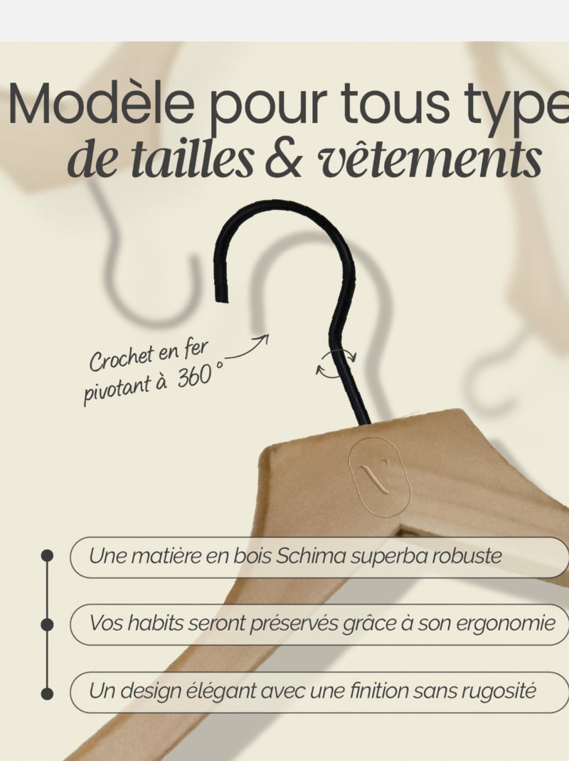 Lot de 10 cintres pour vêtements adulte premium avec crochet pivotant à 360° - Vivezen Beige - Kiabi