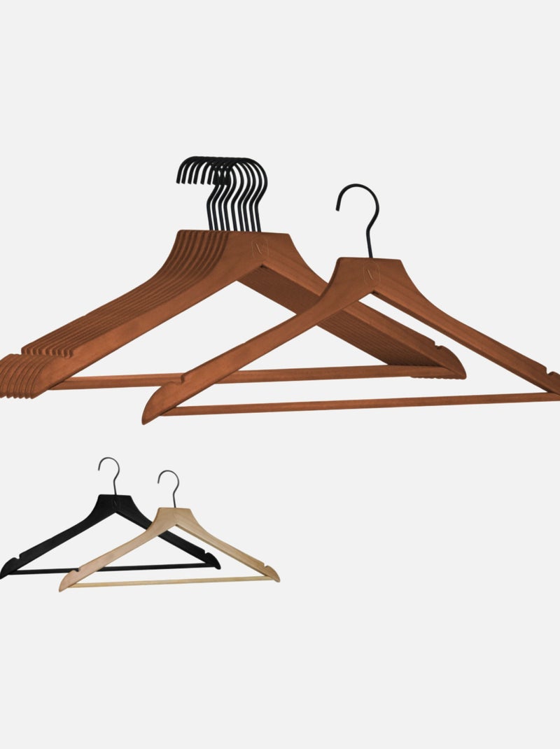Lot de 10 cintres pour vêtements adulte premium avec crochet pivotant à 360° - Vivezen Marron foncé - Kiabi