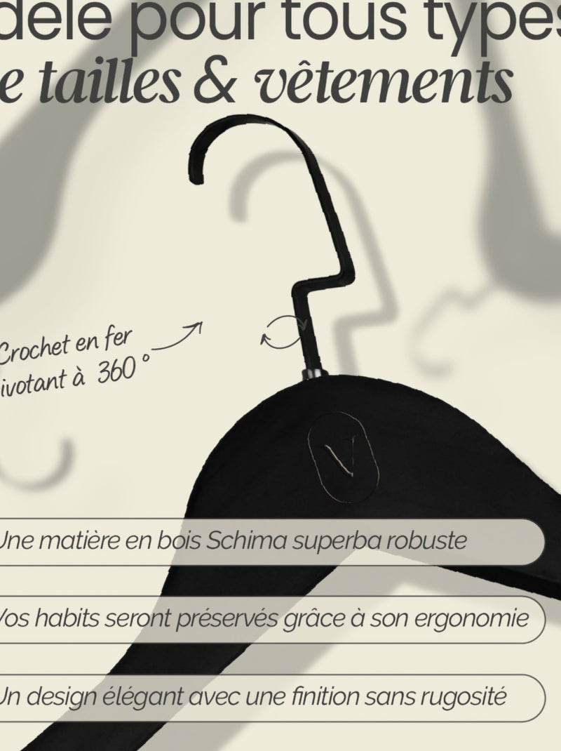 Lot de 10 cintres pour vêtements adulte premium + avec crochet pivotant à 360° - Vivezen Noir - Kiabi