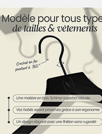 Lot de 10 cintres pour vêtements adulte premium avec crochet pivotant à 360° - Vivezen