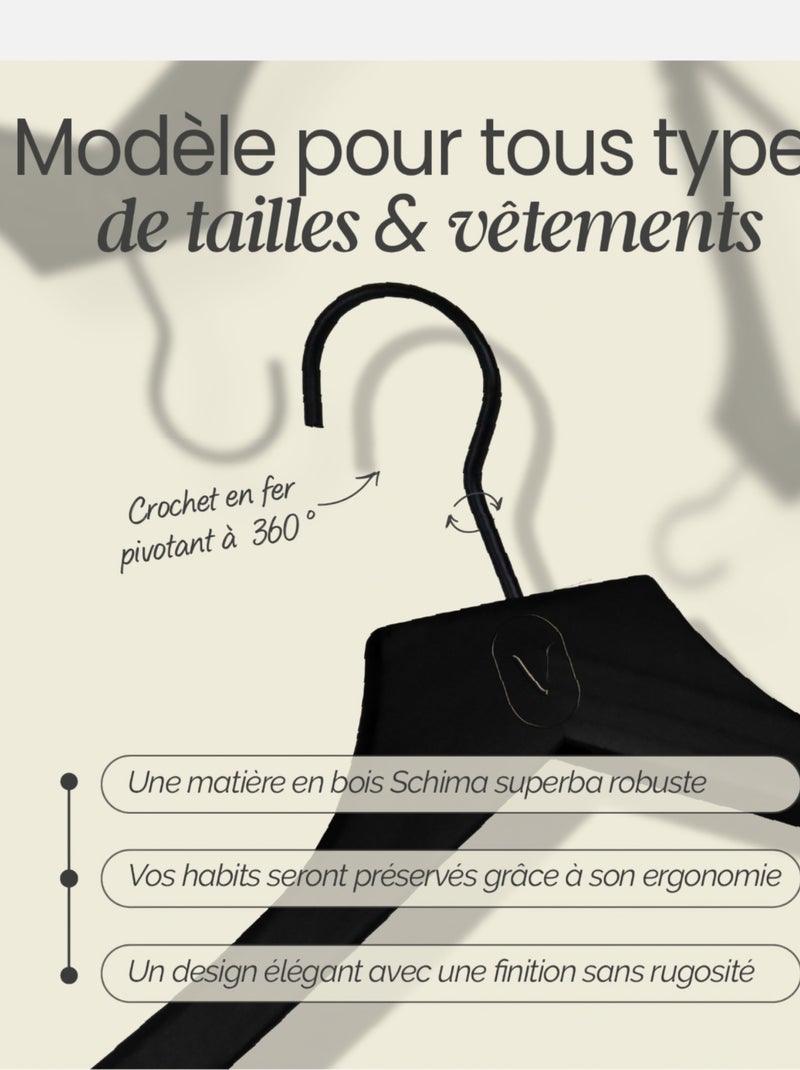 Lot de 10 cintres pour vêtements adulte premium avec crochet pivotant à 360° - Vivezen Noir - Kiabi