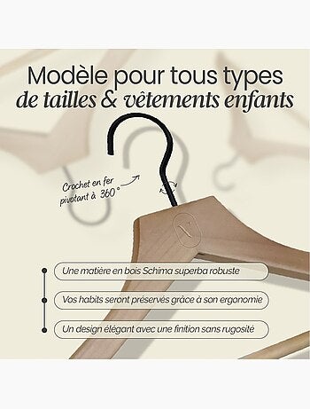 Lot de 10 cintres pour vêtements enfant premium avec crochet pivotant à 360° - Vivezen