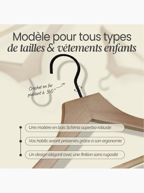 Lot de 10 cintres pour vêtements enfant premium avec crochet pivotant à 360° - Vivezen - Kiabi Lot de 10 cintres pour vêtements enfant premium avec crochet pivotant à 360° - Vivezen - Kiabi