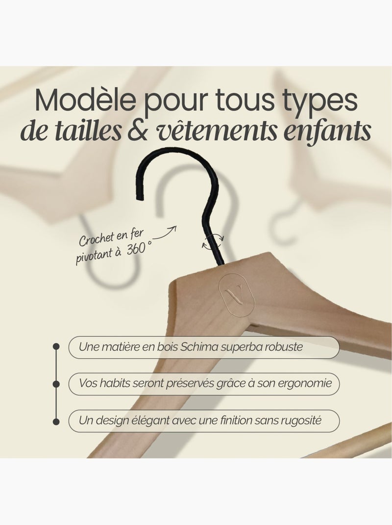 Lot de 10 cintres pour vêtements enfant premium avec crochet pivotant à 360° - Vivezen Beige - Kiabi