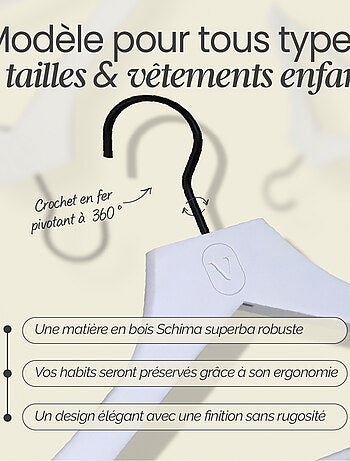 Lot de 10 cintres pour vêtements enfant premium avec crochet pivotant à 360° - Vivezen