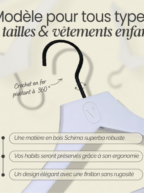 Lot de 10 cintres pour vêtements enfant premium avec crochet pivotant à 360° - Vivezen - Kiabi