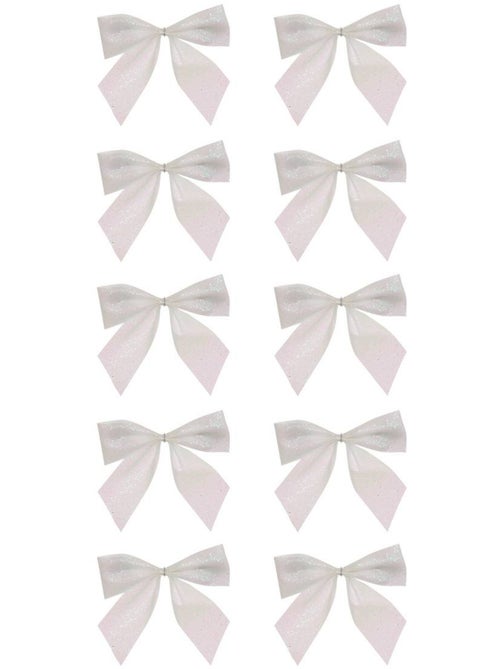 Lot de 10 nœuds de sapin mini pailletés blancs - Kiabi