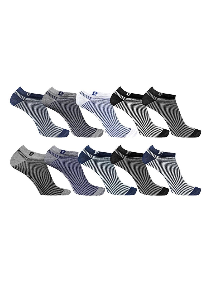 Lot de 10 Paires chaussettes tiges courtes rayées aléatoires PC0373 Pierre Cardin Gris - Kiabi