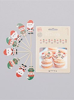 Lot de 10 pics à cocktail 'Lutin et Père Noël' - Kiabi