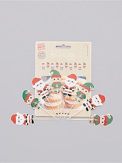 Lot de 10 pics à cocktail 'Lutin et Père Noël' - Kiabi