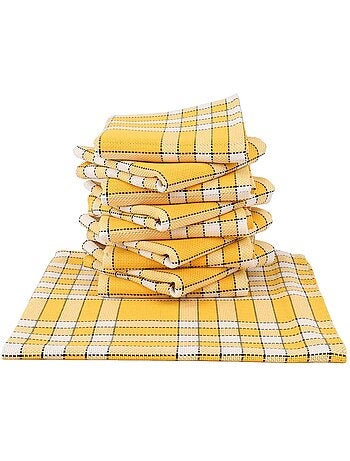 Lot de 10 serviettes de table carreaux vichy normand jaune NELLY