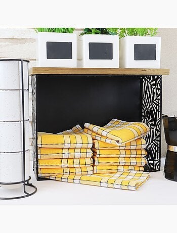 Lot de 10 serviettes de table carreaux vichy normand jaune NELLY